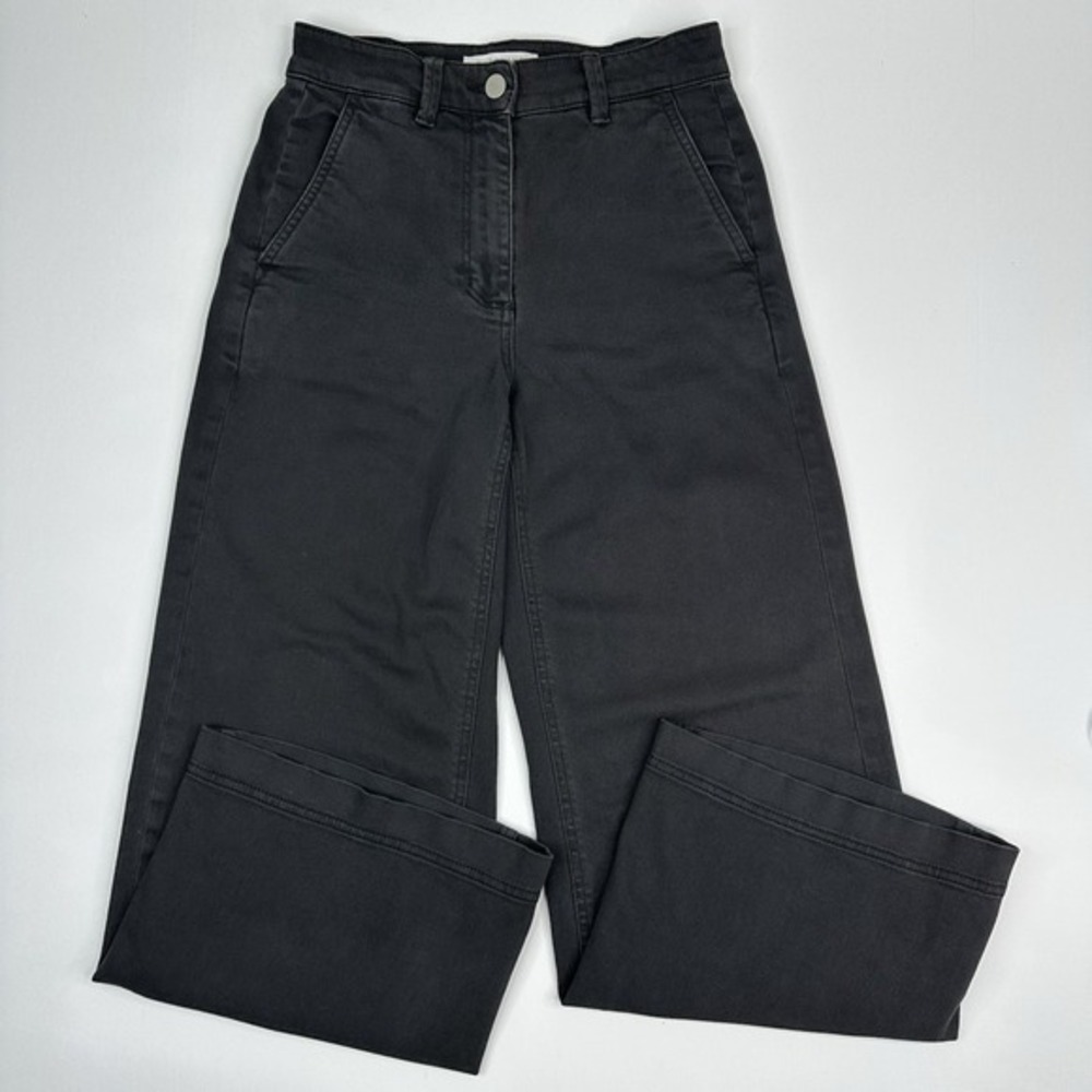 Everlane Womens Wide Leg Crop Pant Washed Black‎ High Rise Stretch Cotton Size 0